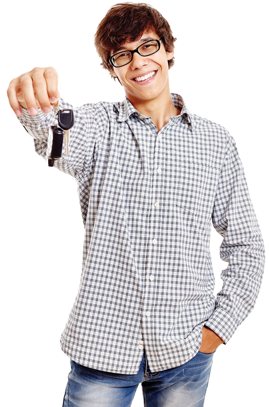 young man holding car keys