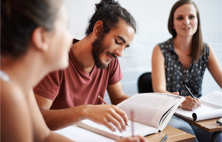college students in a study group together